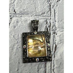 Abalone Shell Yellow Rectangular Pendant Silver Frame 1-1/8" x 1-1/4